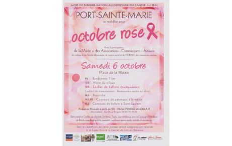 6 octobre 2018: Toum Garonne participera aux animations d'Octobre rose à Port Sainte Marie